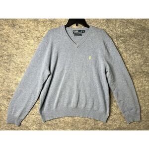Polo Ralph Lauren V Neck Sweater Mens XL Blue Pullover 100% Lambs Wool Casual